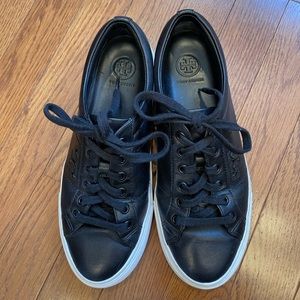 Black leather Tory Burch Sneakers. Size 7.
